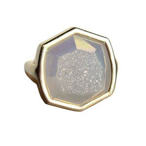 Kendra Scott Iridescent Drusy Ring Davis Gold Tone‎ Sz 8 Adjustable Signed Boho